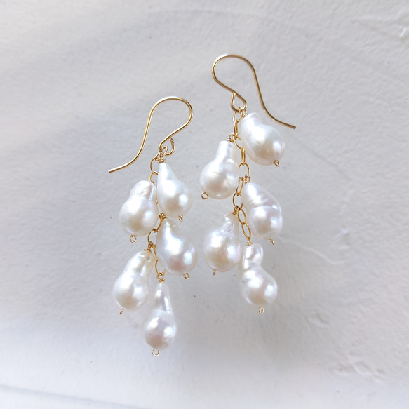 即納送料無料14kgf*Baroque Pearls chandelier earrings / pierced 1枚目の画像