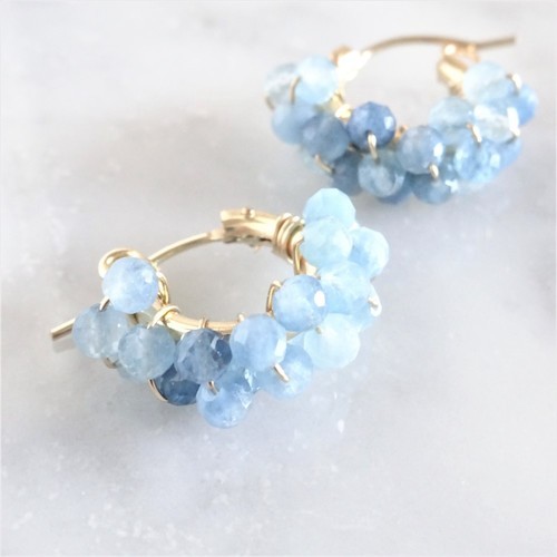 即納/送料無料14kgf Aquamarine pave pierced earrings / earrings**