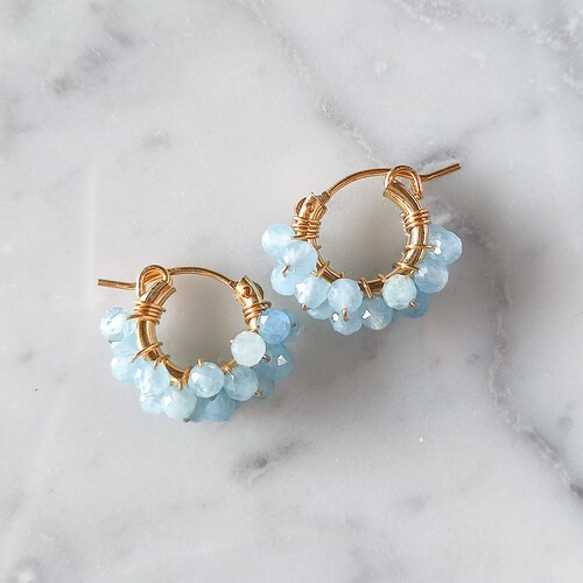 即納/送料無料14kgf Aquamarine pave pierced earrings / earrings 4枚目の画像