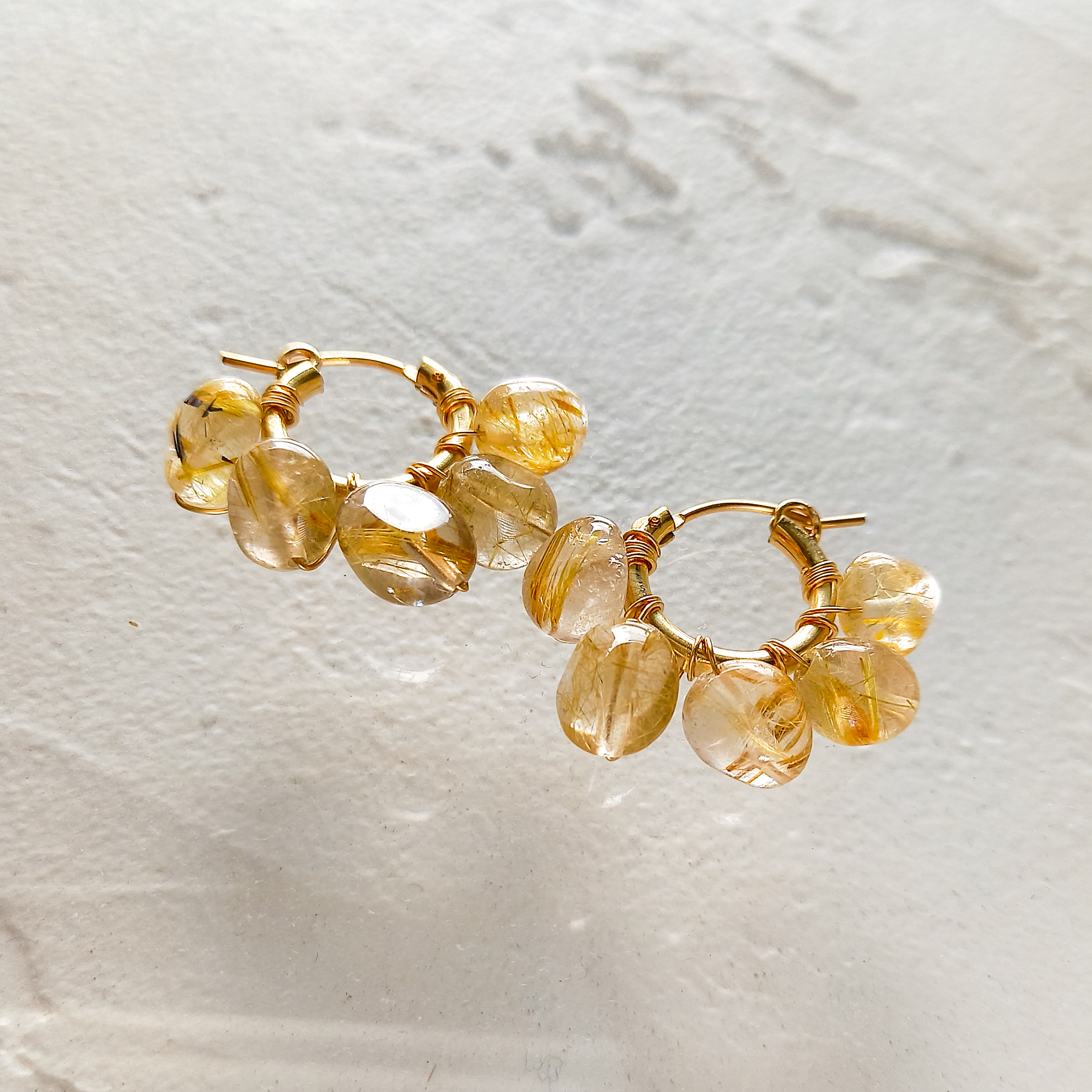 送料無料14kgf*Rutile Quartz wrapped hoop earring/pierced earring