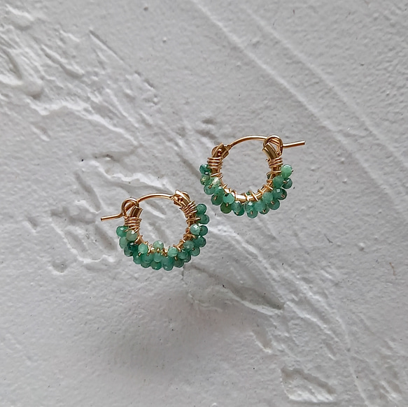 即納/送料無料14kgf Emerald pavé pierced earrings / earrings 2枚目の画像