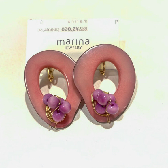 【お取り置き分】S様14kgf*Pink x Purple Tagua Nuts pierced earring 2枚目の画像