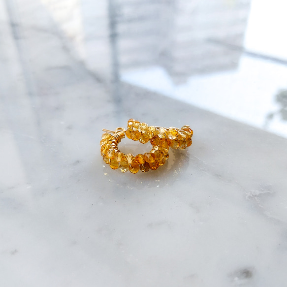 免費送貨 14kgf Citrine W wrapped hoop 無環耳環 第7張的照片