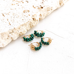 即納/送料無料14kgf Malachite gold bi-color wraped pierced earrings 6枚目の画像