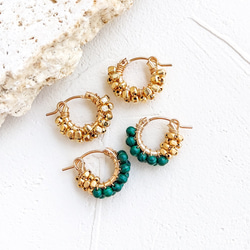 数量限定秋の福袋14kgf Malachite + Gold square wrapped earring set 6枚目の画像