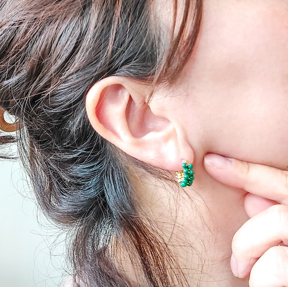 数量限定秋の福袋14kgf Malachite + Gold square wrapped earring set 4枚目の画像