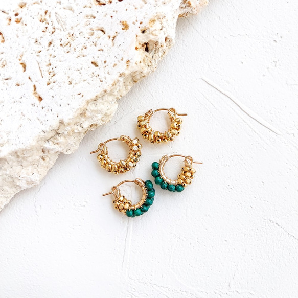 数量限定秋の福袋14kgf Malachite + Gold square wrapped earring set 5枚目の画像