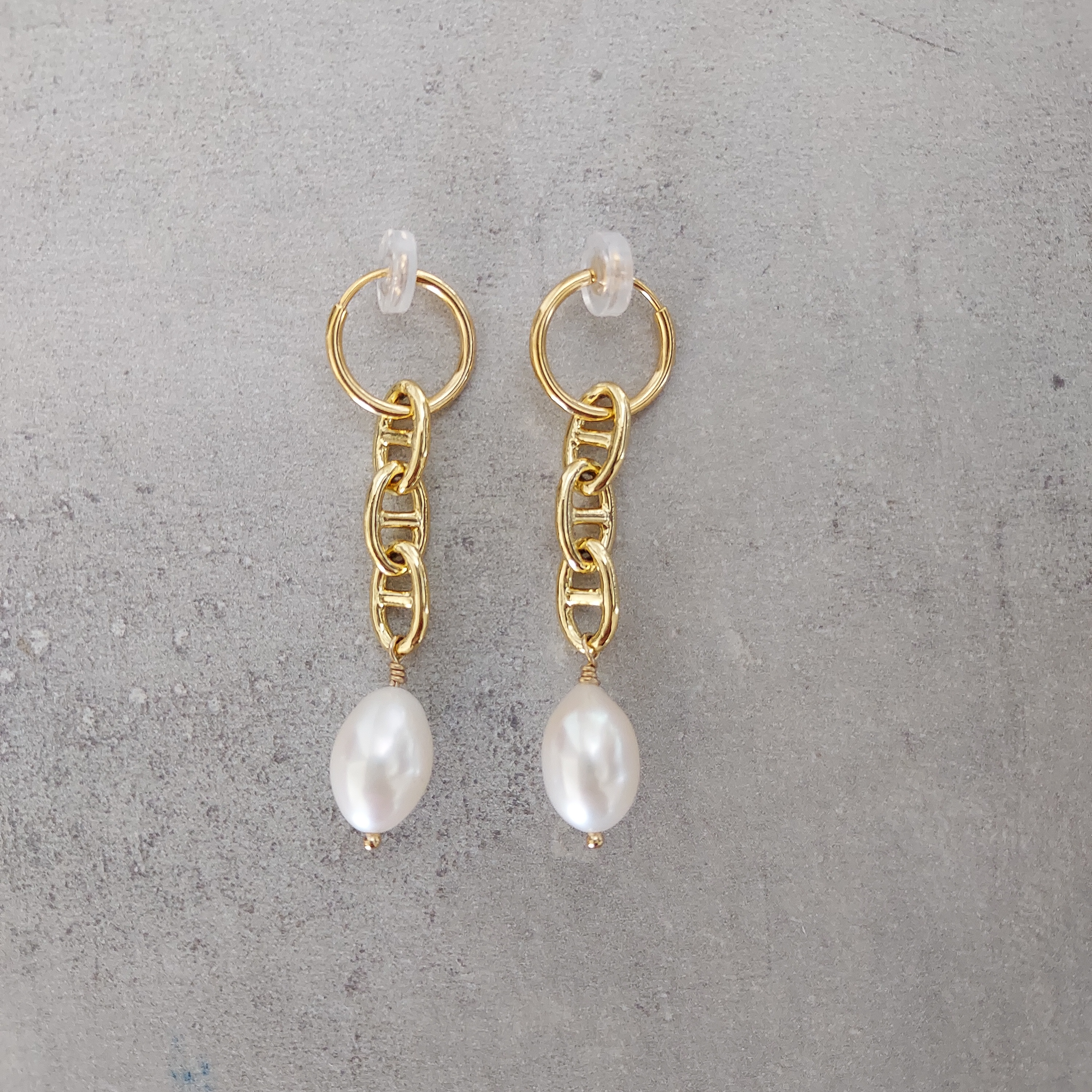 送料無料14kgf*Drop Pearls marina chain hoop earrings / pierced~