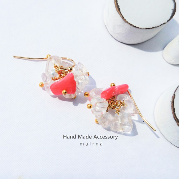14kgf*coral pink＊crushed ice pierce／earring 第1張的照片