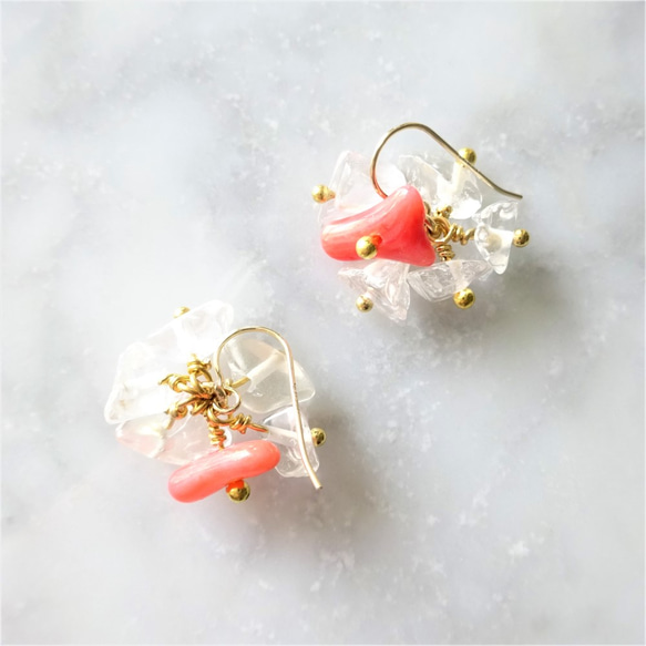 送料無料14kgf*coral pink＊crushed ice pierce／earring 2枚目の画像