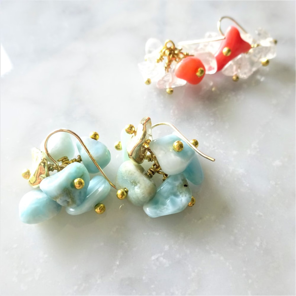 14kgf*coral pink＊crushed ice pierce／earring 第4張的照片