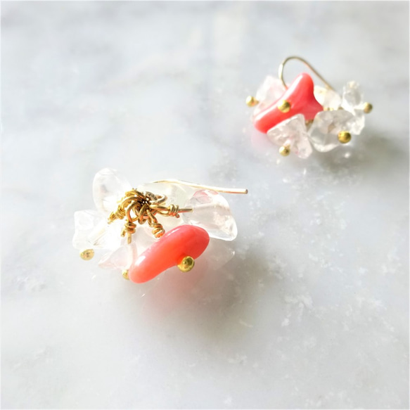 送料無料14kgf*coral pink＊crushed ice pierce／earring 6枚目の画像