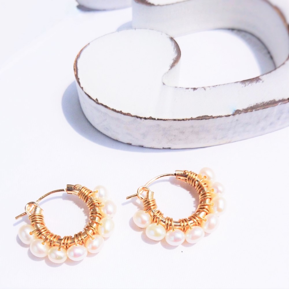 送料無料14kgf＊Freshwater Pearl wrapped pierced earring