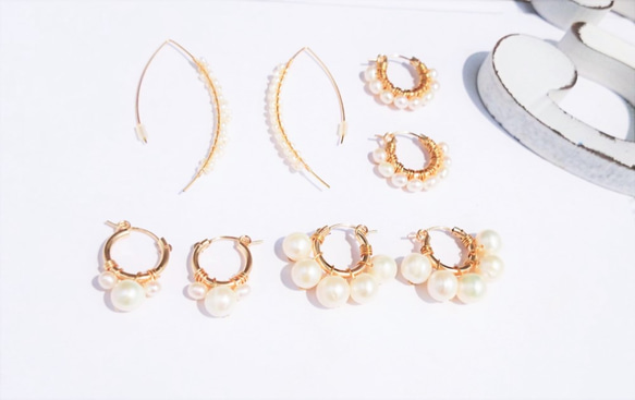 免運14kgf＊Freshwater pearl wrapped pierced earring / earring 第5張的照片