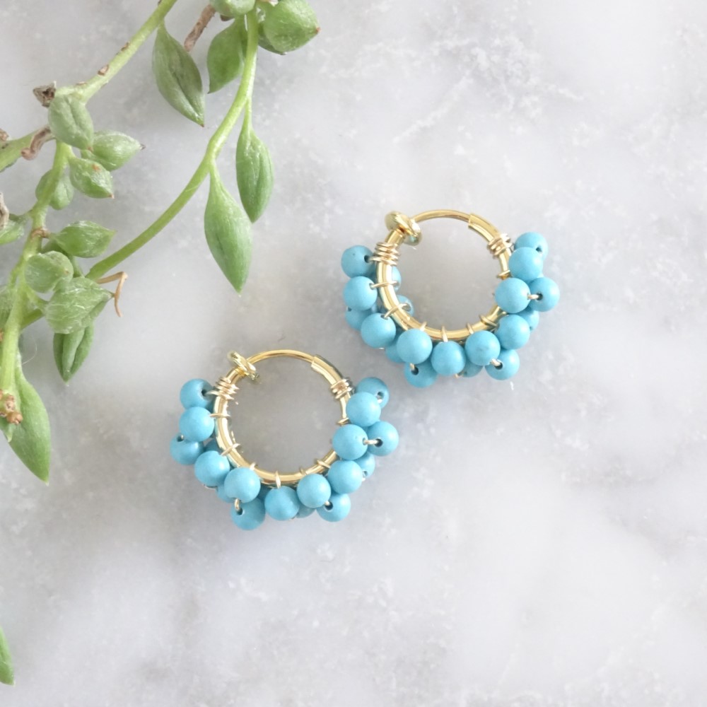 送料無料Turquoise wrapped earring / pierced earring