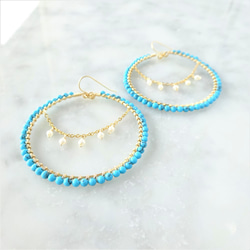 14kgfTurquoise*pearl chandelier wrapped pierce／earring 第3張的照片