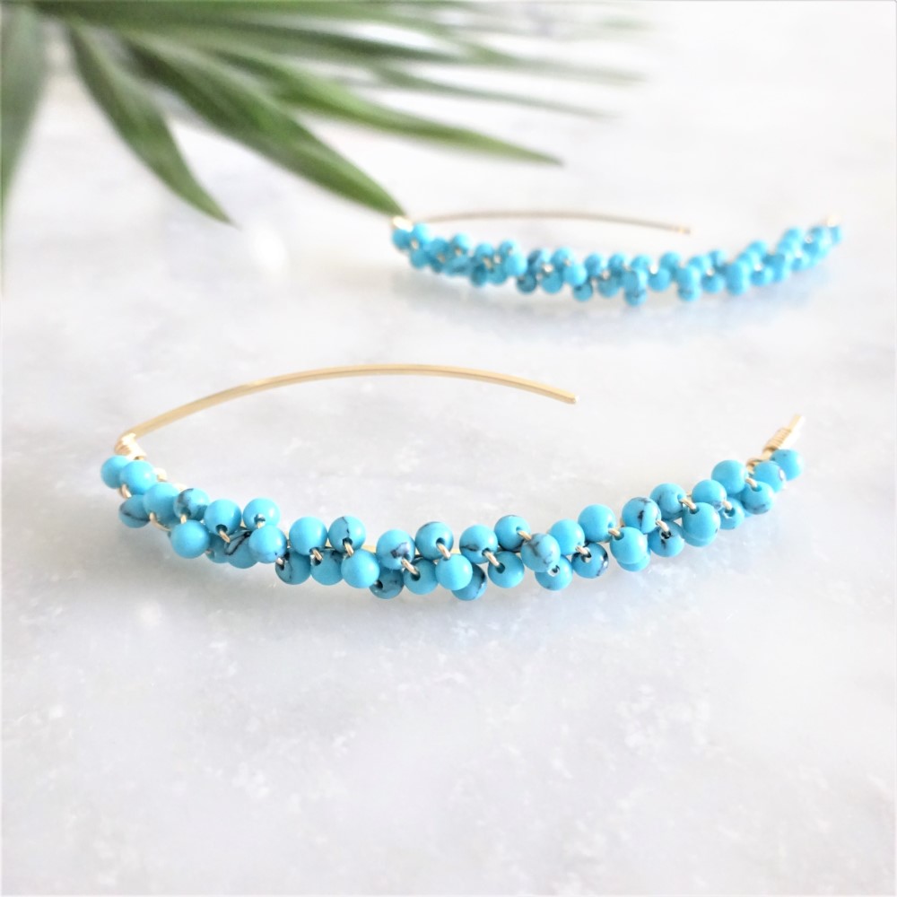 送料無料14kgf Turquoise bubble wrapped marquis pierced earrings