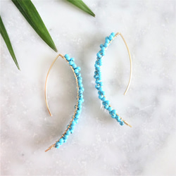 即納/送料無料14kgf Turquoise bubble wrapped marquis pierced earrin 2枚目の画像