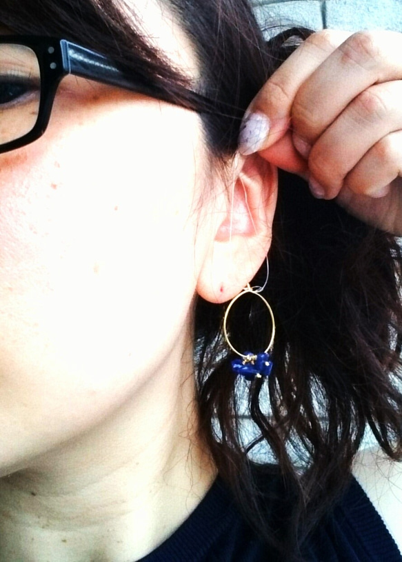 lapis lazuli*hoop pierce／earring耳針式／耳夾式 第4張的照片