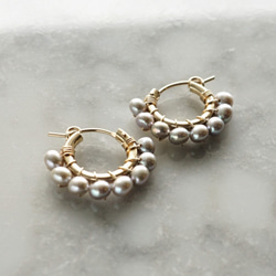 14kgf＊Freshwater Pearl silver wrapped pierced earring / earr 1枚目の画像