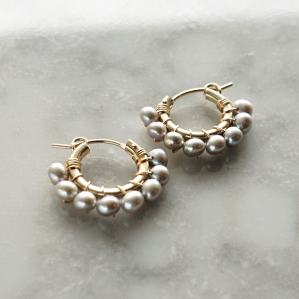 14kgf＊Freshwater Pearl silver wrapped pierced earring / earr 1枚目の画像