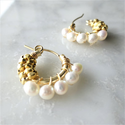 即納/送料無料Freshwater Pearl gold bi-color wraped earring／pierced 3枚目の画像