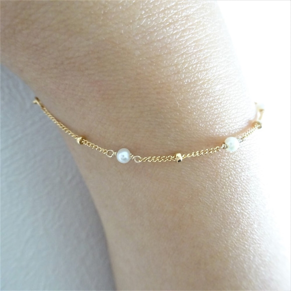 14kgf*pearl×gold station bracelet 4枚目の画像