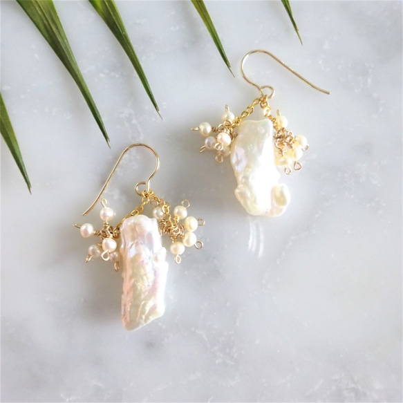 14kgf*baroque pearl chandelier pierced earring／earring可変耳夾式 第2張的照片