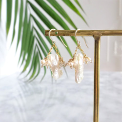 14kgf*baroque pearl chandelier pierced earring／earring可変耳夾式 第3張的照片