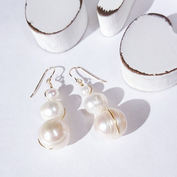 送料無料14kgf*3baroque pearls bubbles pierce／earring 1枚目の画像