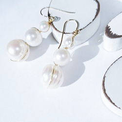 免運14kgf 3baroque pearls bubbles pierce／earring耳針式可変耳夾 第2張的照片