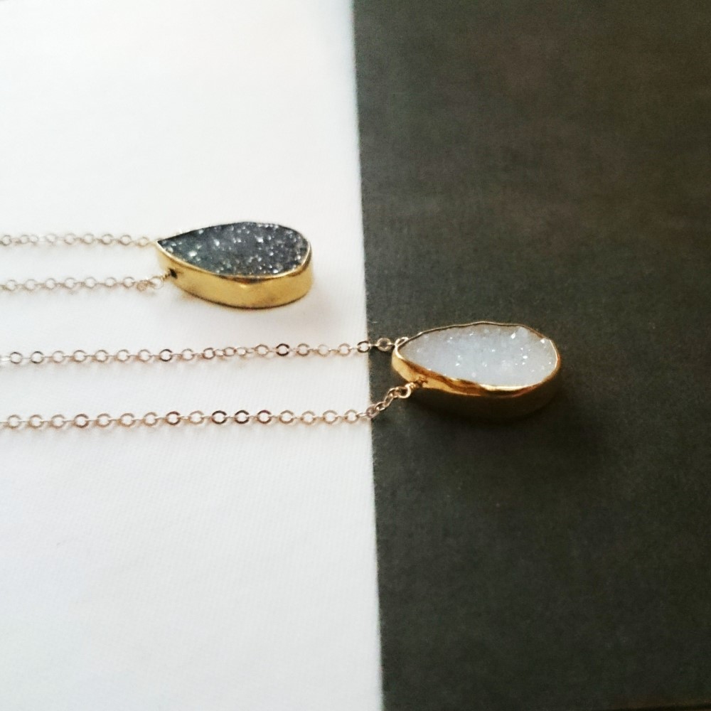送料無料14kgf monotone Druzy quartz necklace BLK