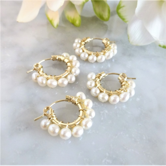 免運14kgf pti*Freshwater pearl wrapped pierced earring / earri 第1張的照片