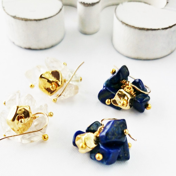 送料無料14kgf*Lapis lazuli gold accented pierce／earring 1枚目の画像