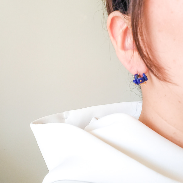 送料無料14kgf*Lapis lazuli gold accented pierce／earring 4枚目の画像