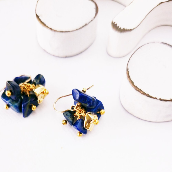 送料無料14kgf*Lapis lazuli gold accented pierce／earring 5枚目の画像