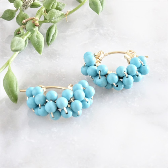 免運14kgf*Turquoise wrapped pierced earring耳針式 第5張的照片