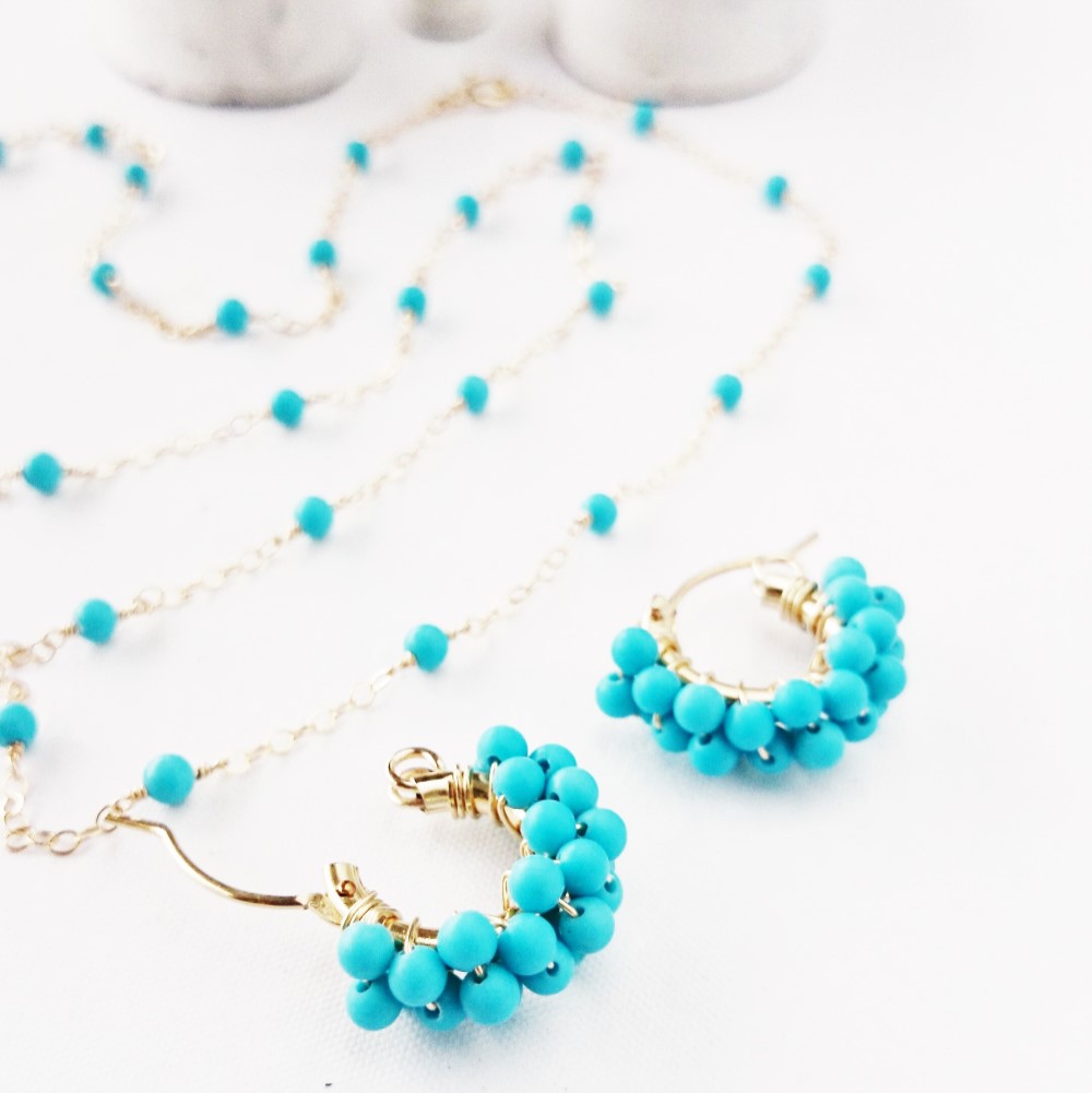 夏の福袋 Turquoise station necklace+pierced earring / earring