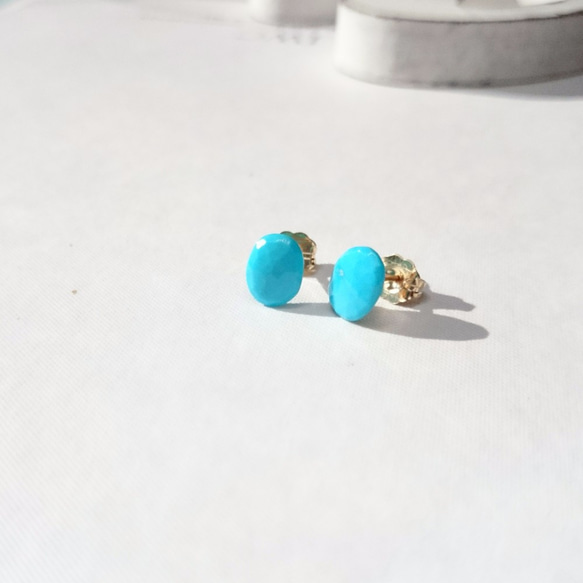 免運14kgf♡sleeping beauty turquoise stud pierced earring 耳環耳針式 第2張的照片