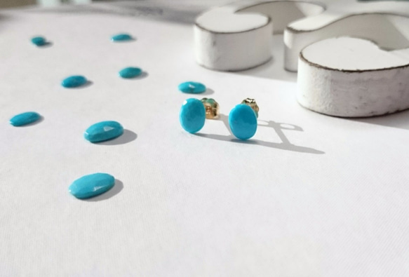 免運14kgf♡sleeping beauty turquoise stud pierced earring 耳環耳針式 第4張的照片