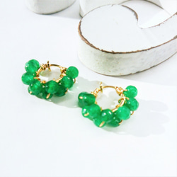 送料無料14kgf*Green agate wrapped hoop pierced earring/earring 2枚目の画像