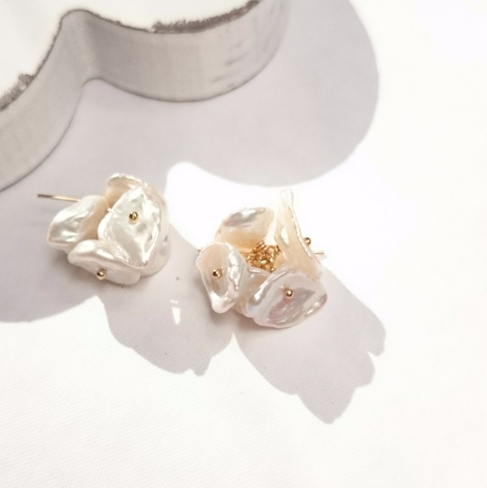 14kgf*petal freshwater pearl pierced earring/earring