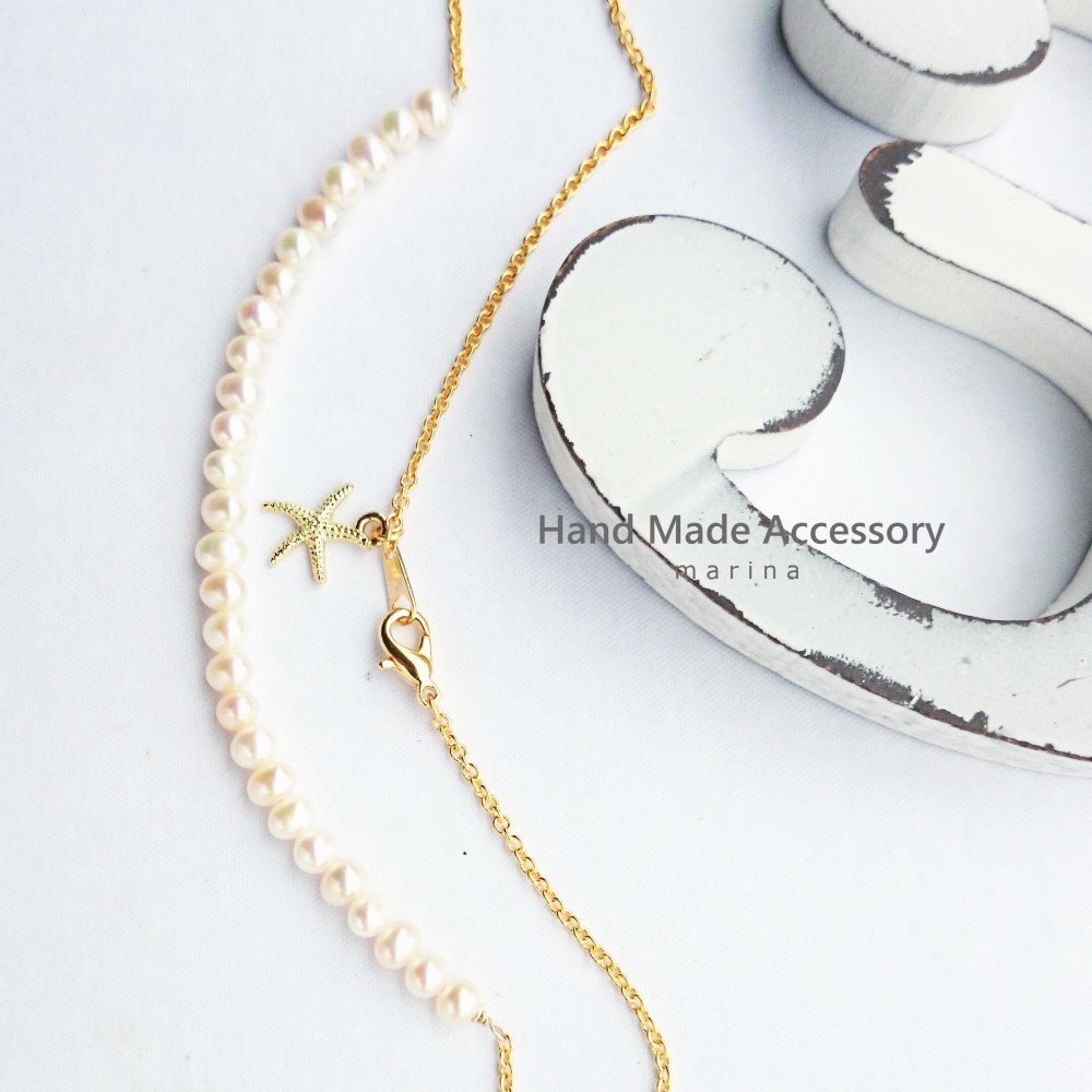 送料無料14kgf*Freshwater pearl starfish necklace