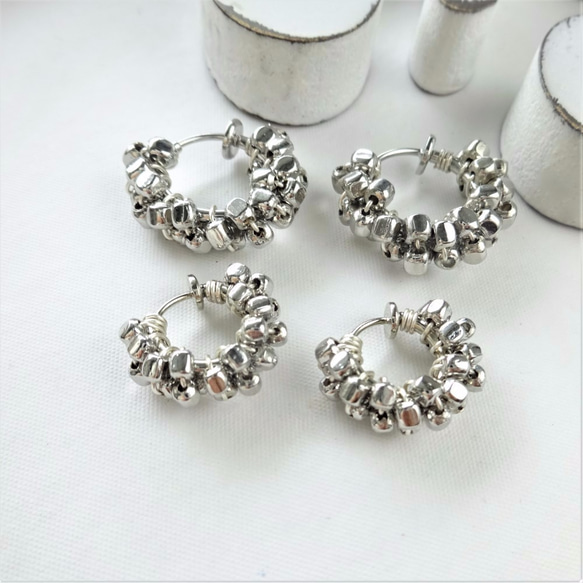 即納/送料無料SILVER*square metal wrapped hoop earring 2枚目の画像