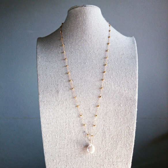 送料無料14kgf*Gold Pyrite station long necklace + TOP 2枚目の画像