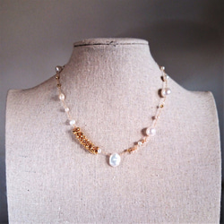 14kgf*Pearl × gold Pyrite station necklace 2枚目の画像