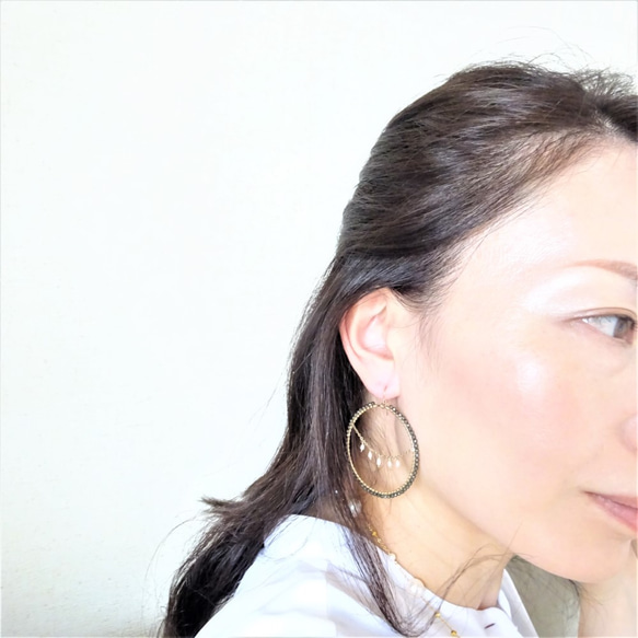 14kgf*Pyrite x Pearl chandelier wrapped pierce / earring 第3張的照片