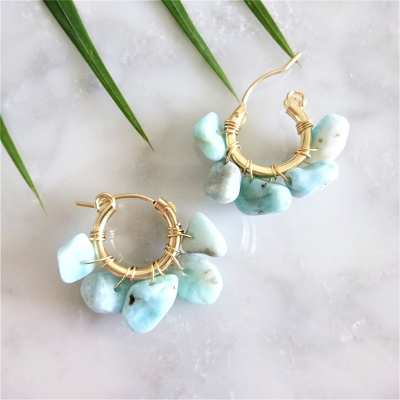 免運14kgf*Larimar wrapped hoop pierced earring / earring 第1張的照片