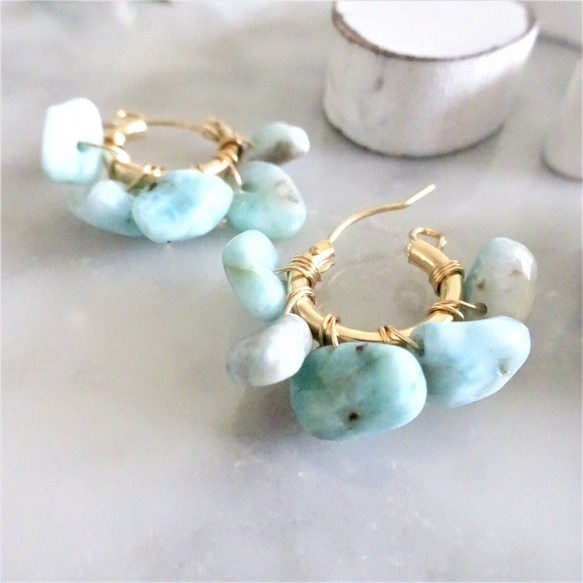 免運14kgf*Larimar wrapped hoop pierced earring / earring 第6張的照片