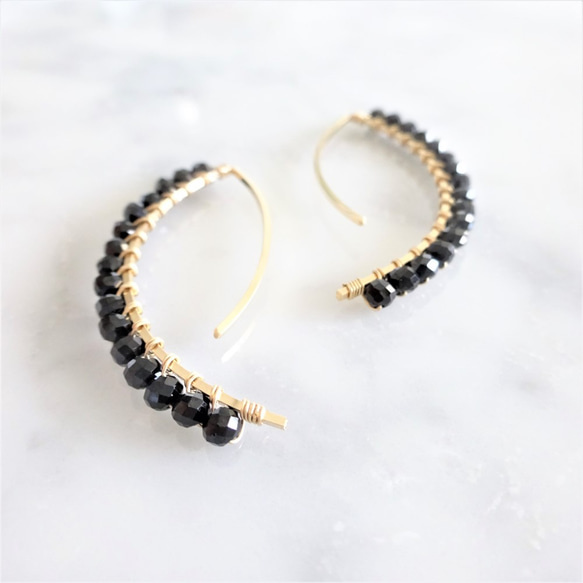 14kgf*宝石質Black Spinel wrapped marquis pierced earring 第2張的照片